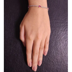 Pulseira Ouro Branco, Rubis E Diamantes