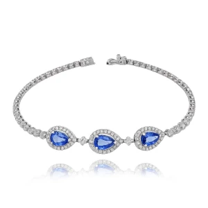 Pulseira Ouro Branco, Safiras E Diamantes