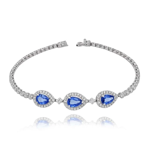 Pulseira Ouro Branco, Safiras E Diamantes