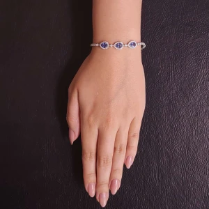 Pulseira Ouro Branco, Safiras E Diamantes