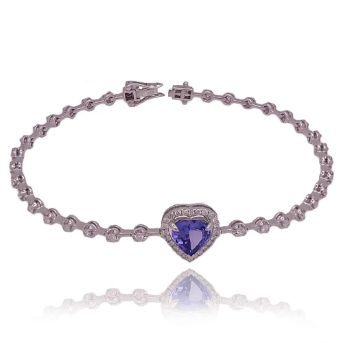 Pulseira Ouro Branco, Tanzanita E Diamantes