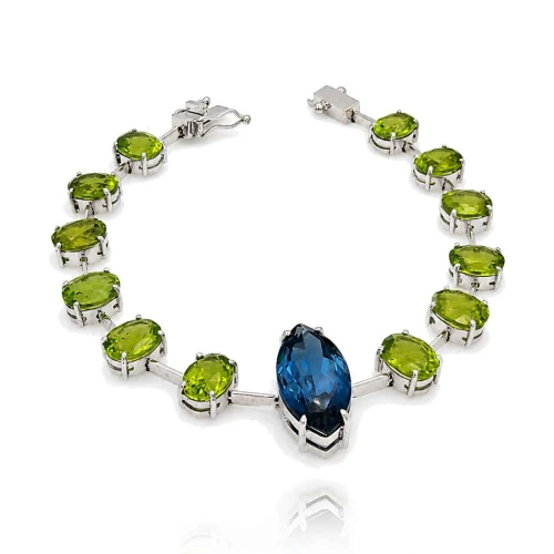 Pulseira Ouro Branco, Topázio E Peridotos