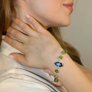 Pulseira Ouro Branco, Topázio E Peridotos