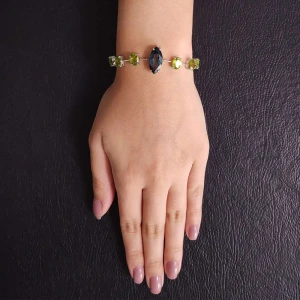 Pulseira Ouro Branco, Topázio E Peridotos