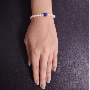 Pulseira Pérolas, Lápis Lazuli E Fecho Ouro18K