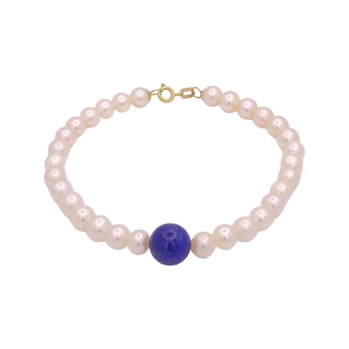 Pulseira Pérolas, Lápis Lazuli E Fecho Ouro18K