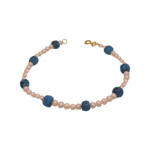 Pulseira Pérolas, Turquesas E Fecho Ouro 18K