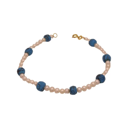 Pulseira Pérolas, Turquesas E Fecho Ouro 18K